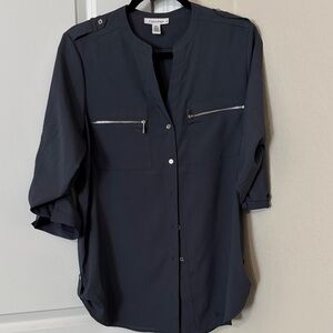 Calvin Klein Women's Dark Blue Blouse with Zipper Accents
